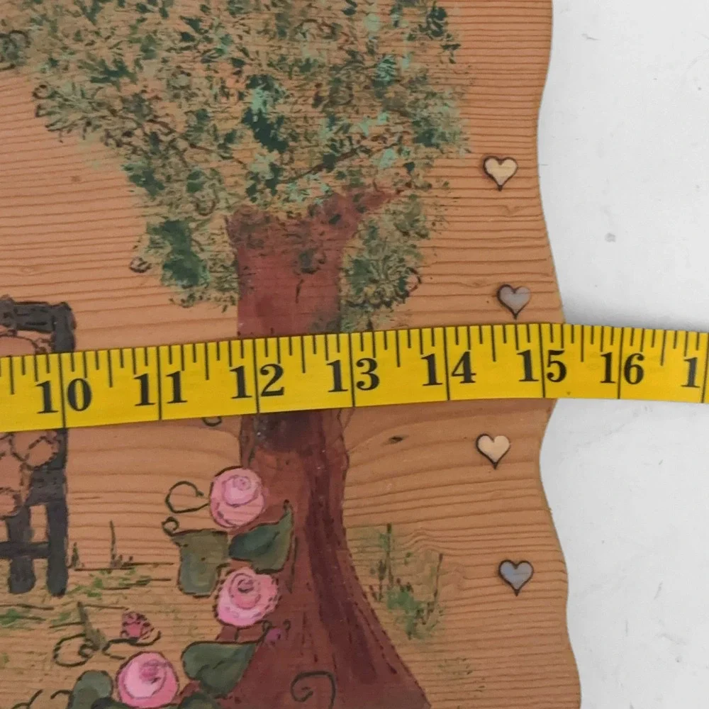 VTG 80s Hand Painted Wood Plaque Garden Tea Party Bunny Easter Scalloped Edge